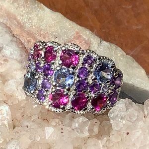 TANZANITE, AMETHYST & RHODOLITE 925 STERLING SILVER RING, SIZE 8.75